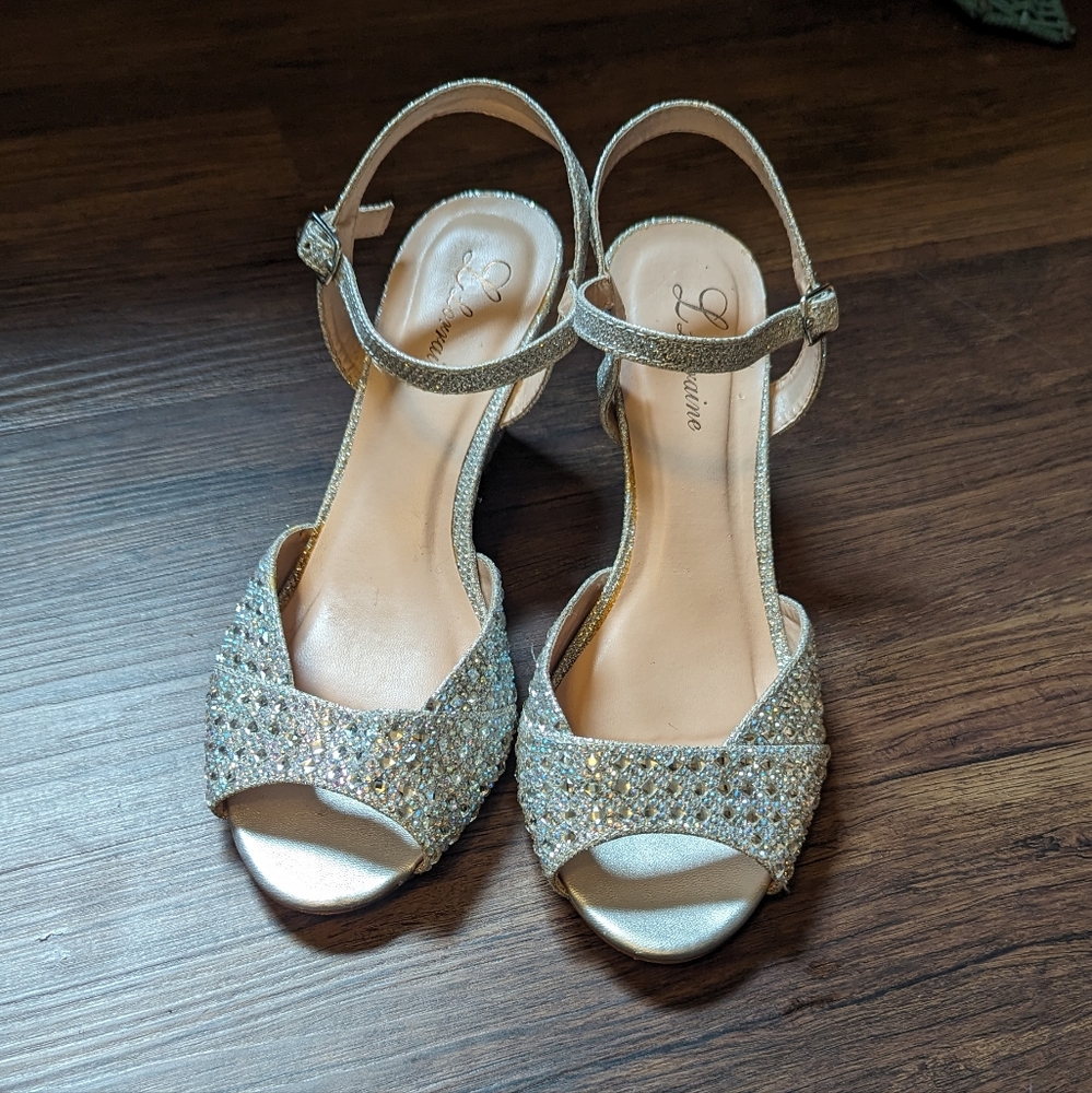 Women's Lauren Lorraine Rhinestone Sparkle Wedge Heels Sz 8.5
